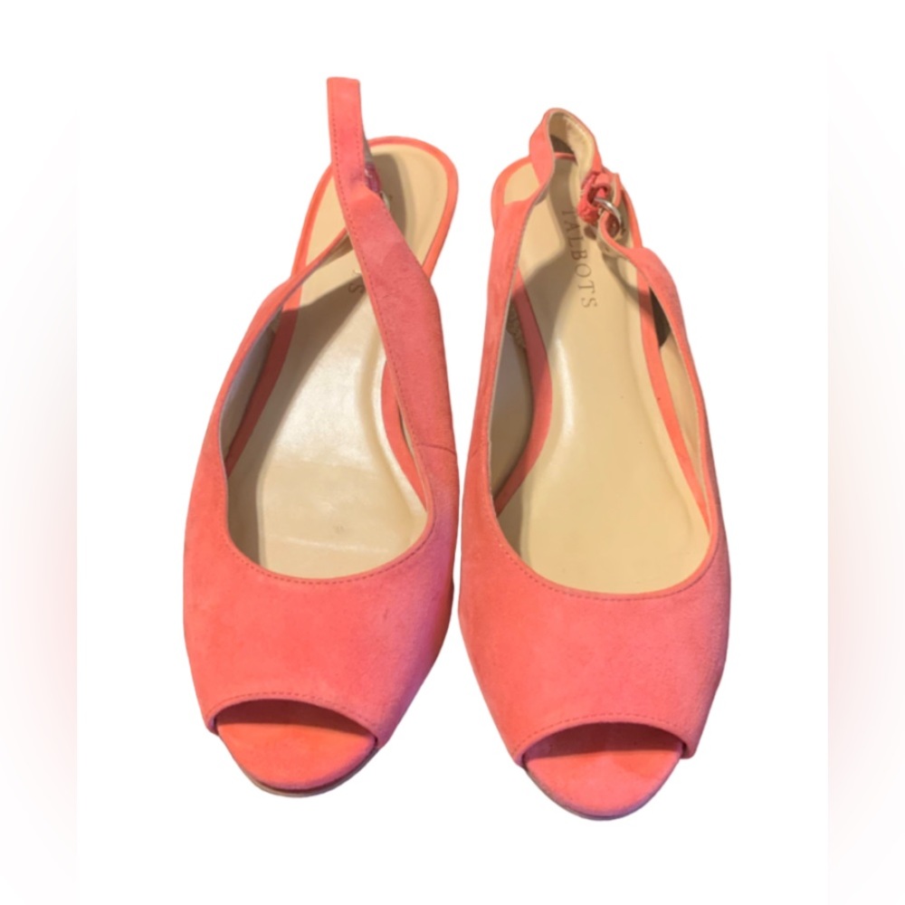 TALBOTS Suede Slingback Flats Coral Size 9M Peep Toe wedge